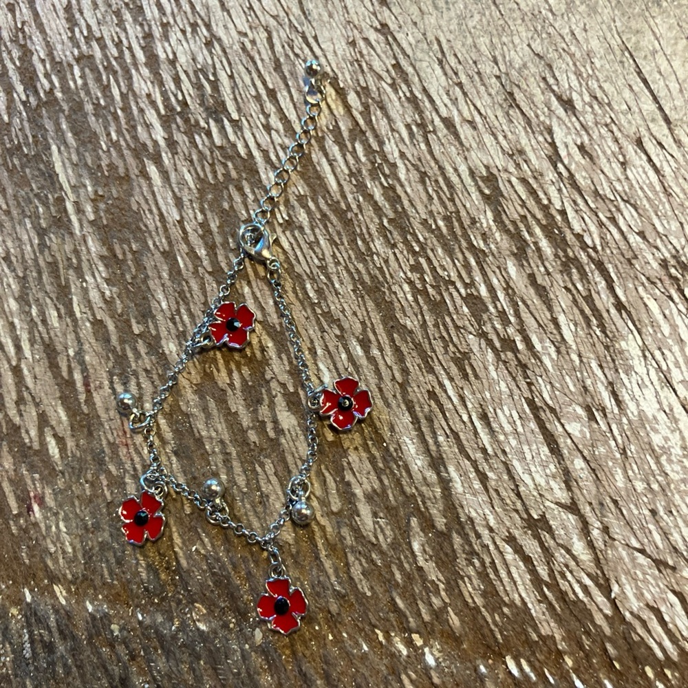 Red Flower Charm Bracelet